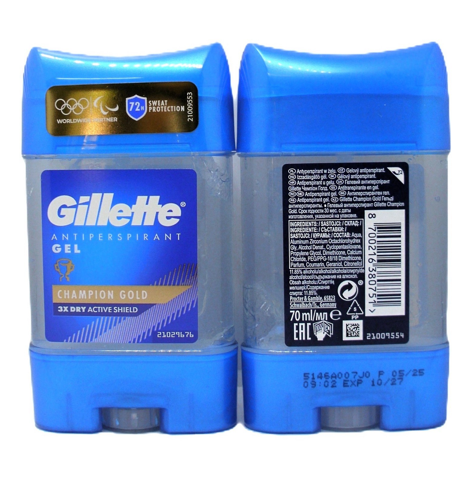 GILLETTE DEO STICK GEL 70ml CHAMPION GOLD Gillette Antiperspirant Gel ...