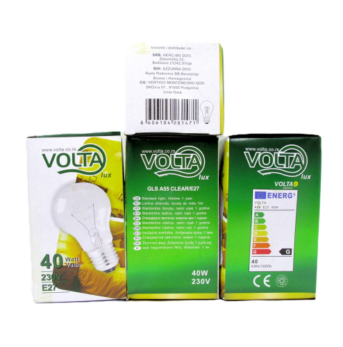 VOLTA sijalica clear E27 40W
